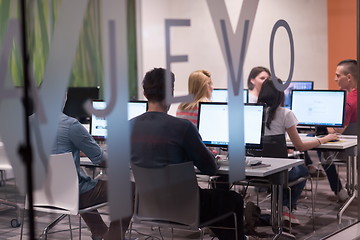 Image showing technology students group working  in computer lab school  class