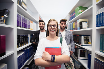 Image showing students group  in school  library