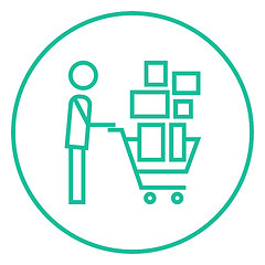 Image showing Man pushing shopping cart line icon.