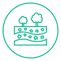 Image showing Cut of soil with different layers and trees on top line icon.