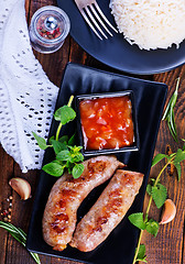 Image showing boiled rice with sausages