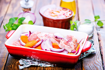 Image showing raw meat with vegetables