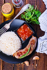 Image showing boiled rice with sausages