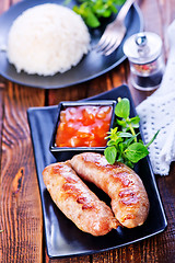 Image showing boiled rice with sausages
