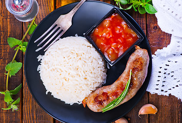 Image showing boiled rice with sausages