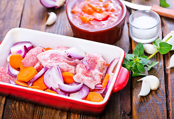 Image showing raw meat with vegetables