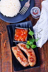 Image showing boiled rice with sausages