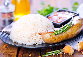 Image showing boiled rice with sausages