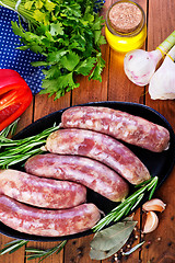 Image showing raw sausages