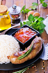 Image showing boiled rice with sausages