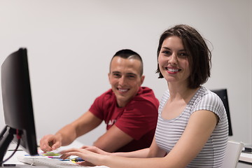 Image showing technology students group working  in computer lab school  class