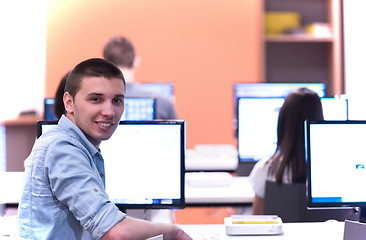 Image showing technology students group in computer lab school  classroom