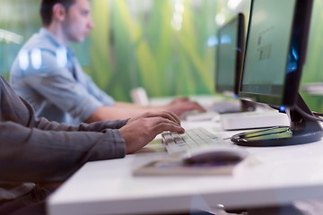 Image showing technology students group working  in computer lab school  class