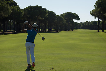 Image showing golf player hitting shot