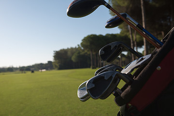 Image showing close up golf bag on course