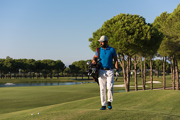 Image showing golfer  walking and carrying bag