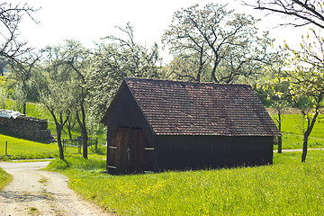 Image showing Woodshed with slate roof