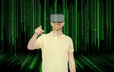 Image showing happy man in virtual reality headset or 3d glasses