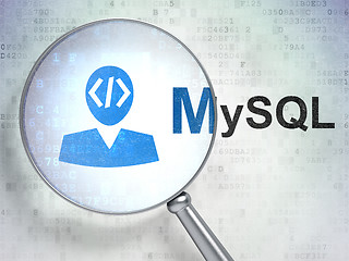 Image showing Programming concept: Programmer and MySQL with optical glass