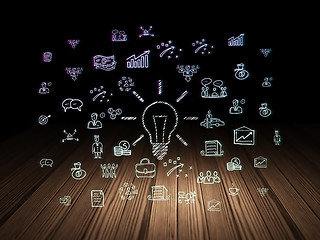 Image showing Finance concept: Light Bulb in grunge dark room