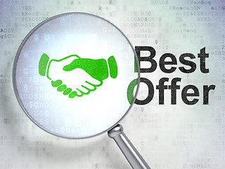 Image showing Finance concept: Handshake and Best Offer with optical glass