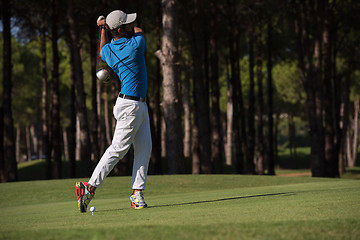 Image showing golf player hitting shot