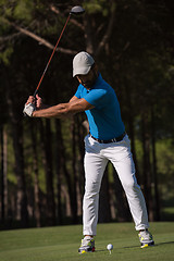 Image showing golf player hitting shot