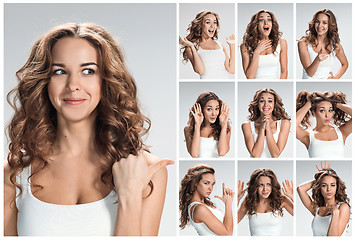 Image showing Set of young woman\'s portraits with different happy emotions