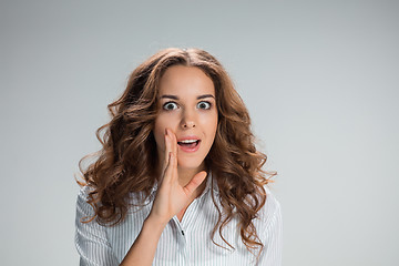 Image showing Portrait of young woman with shocked facial expression