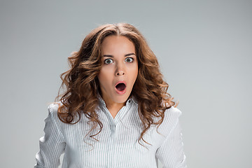 Image showing Portrait of young woman with shocked facial expression