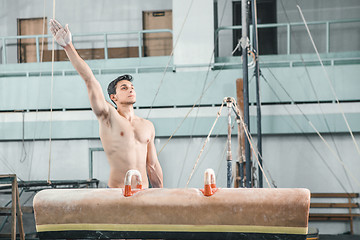 Image showing The sportsman before difficult exercise, sports gymnastics