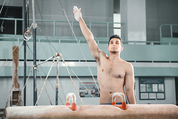 Image showing The sportsman before difficult exercise, sports gymnastics