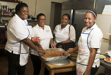 Image showing editorial kitchen staff working Corn Island Nicaragua