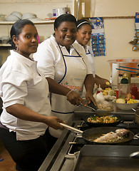 Image showing editorial kitchen staff working Corn Island Nicaragua