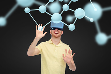 Image showing happy man in virtual reality headset or 3d glasses