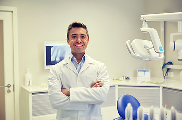 Image showing happy male dentist at dental clinic office