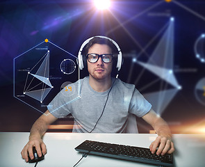 Image showing man in headset with computer virtual projections