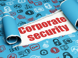Image showing Privacy concept: red text Corporate Security under the piece of  torn paper