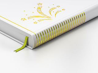 Image showing Entertainment, concept: closed book, Fireworks on white background