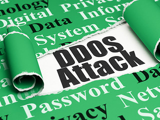 Image showing Privacy concept: black text DDOS Attack under the piece of  torn paper