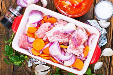 Image showing raw meat with vegetables