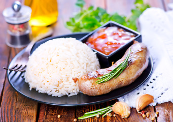 Image showing boiled rice with sausages