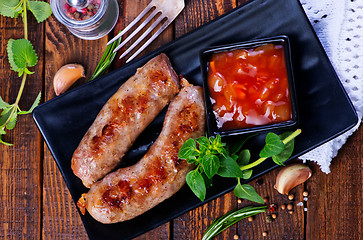 Image showing boiled rice with sausages