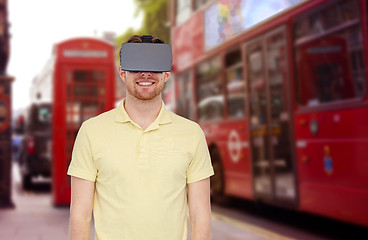 Image showing happy man in virtual reality headset or 3d glasses