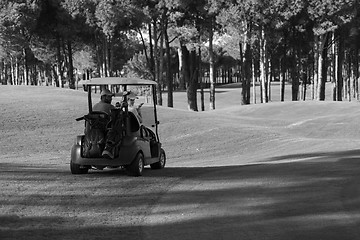 Image showing couple in buggy on golf course