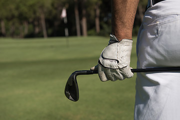 Image showing golf player close up hand and driver from back