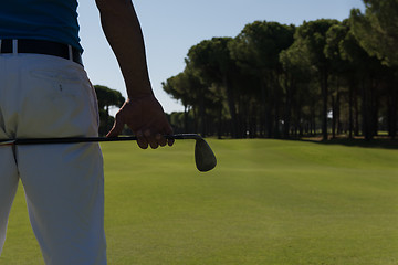 Image showing golf player close up hand and driver from back