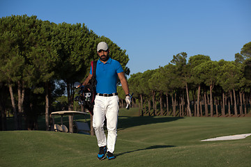 Image showing golfer  walking and carrying golf  bag