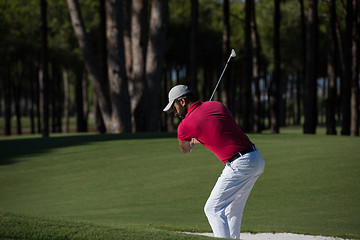 Image showing golfer hitting a sand bunker shot