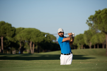 Image showing pro golfer hitting a sand bunker shot